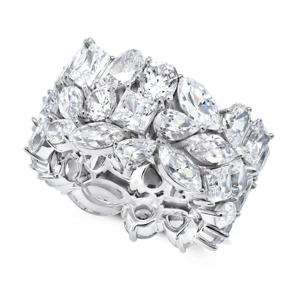 🎁925 Silver Plated New Arrival Multiple Cuts Stones CZ Ring, MARR9385
